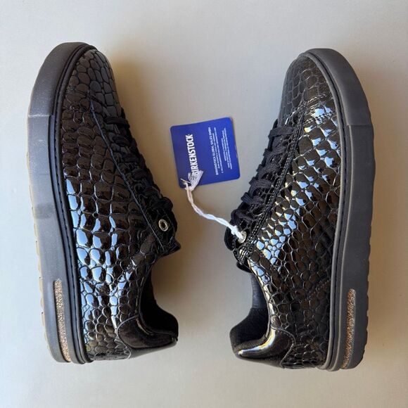 NEW Birkenstock Bend Low Croc Embossed Sneakers Womens 39EU or 8US Black Shiny - Picture 7 of 13